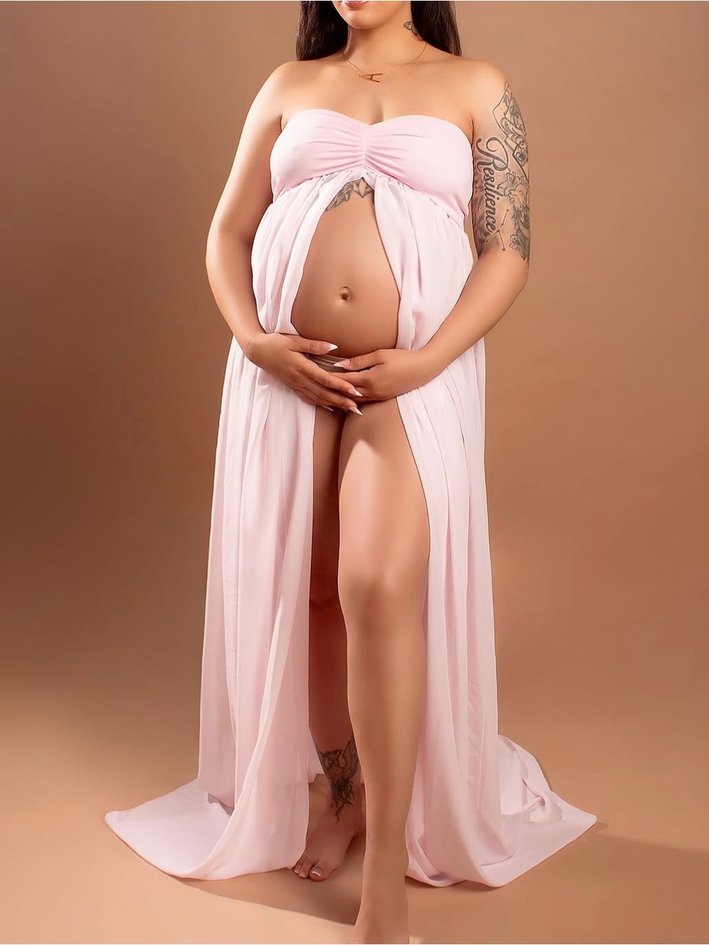Strapless Maternity Gown in Soft Pink